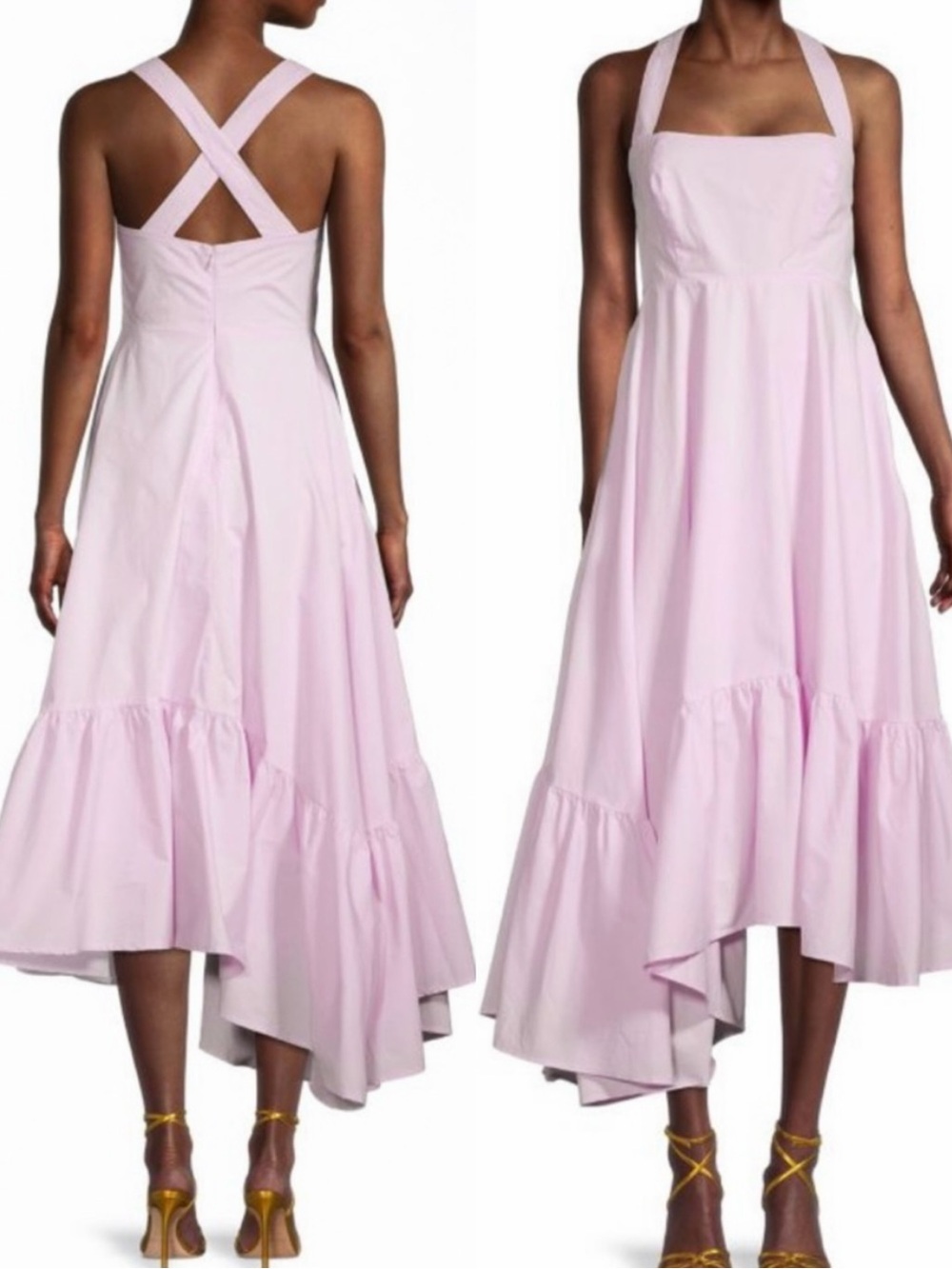 Bardot Maple Lilac Ruffle Midi Dress sz M 6 100% Cotton